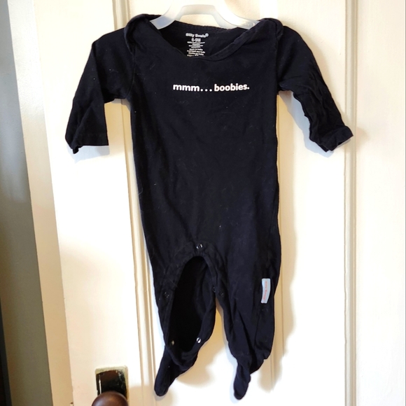 Black Silly Souls 6-9 Months Cotton Button Sleeper "Mmm...Boobies." - Picture 1 of 2